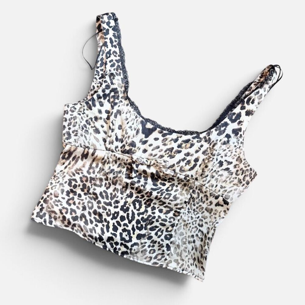 Zara Leopard Lace Tank Top Blouse Bustier Bow Sleeveless Top Medium